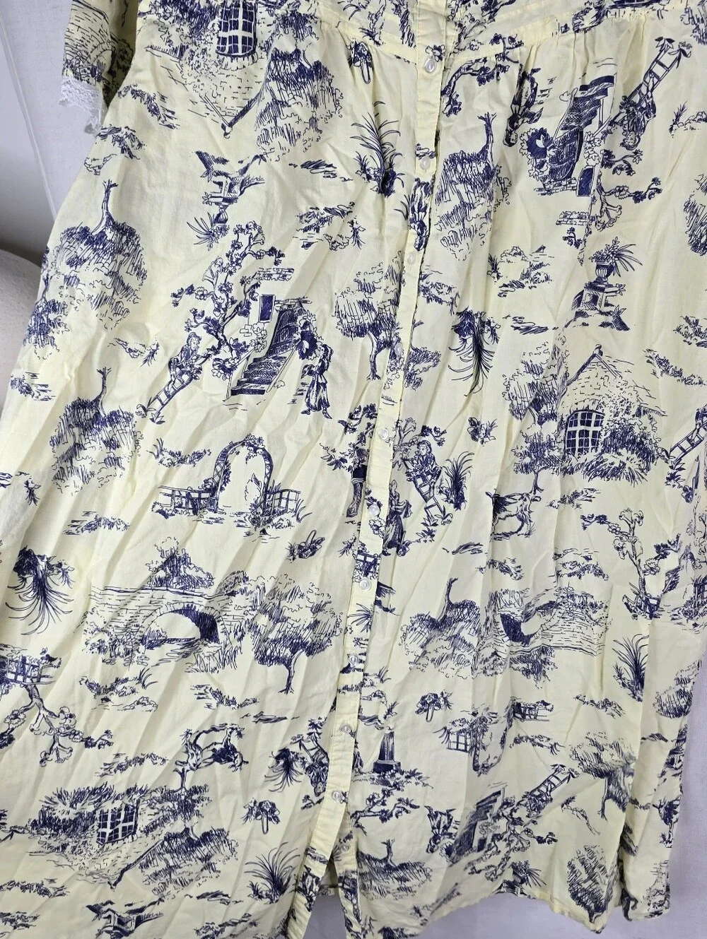 Adonna LARGE Country Landscape Toile Yellow Pintuck Cottagecore Nightgown Set